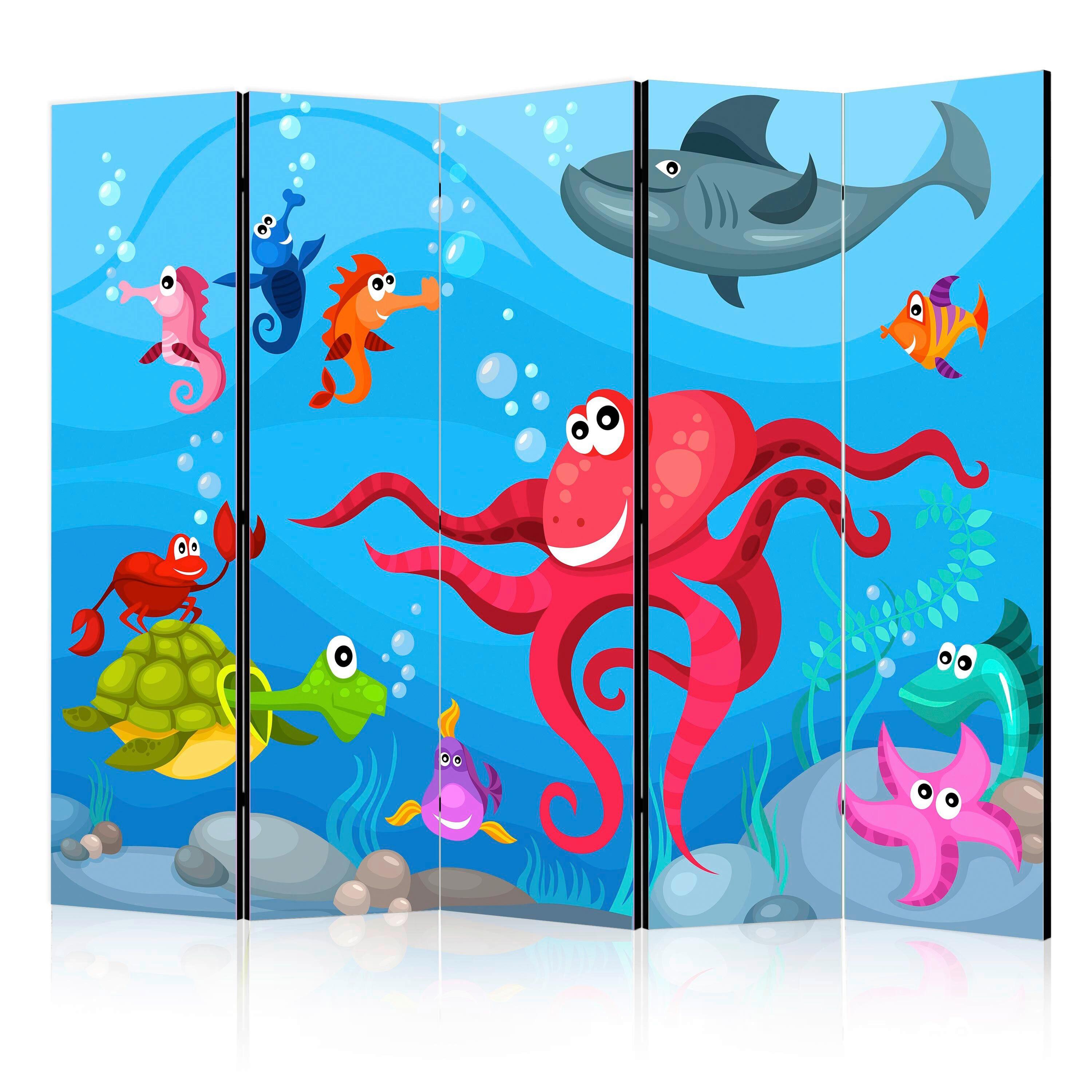 Paravan Octopus And Shark, 5-Delni, Dvostranski - večbarvno, Basics, tekstil/les (225/172/3cm) - artgeist