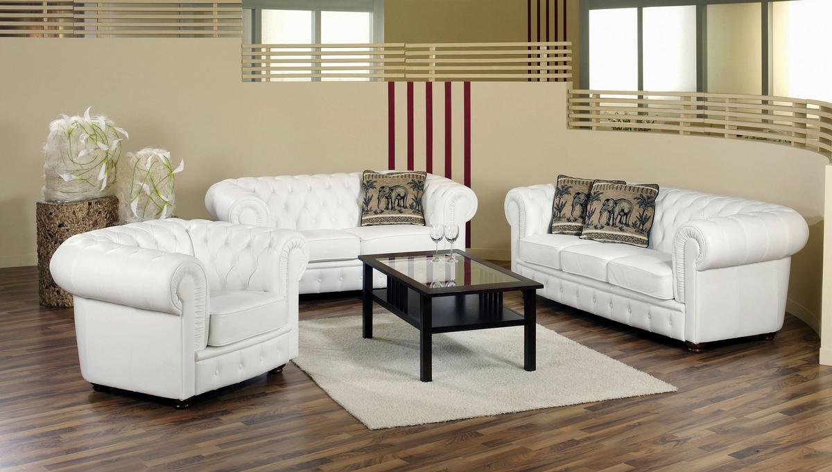 CHESTERFIELD-SOFA BRIDGEPORT - Nussbaumfarben/Weiß, Design, Holz/Textil (172/76/98cm) - Max Winzer