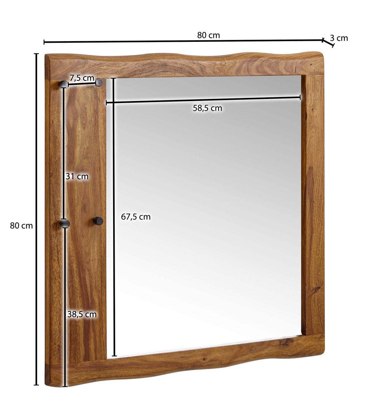 Stensko Ogledalo Wohnling - barve indijskega rožnega lesa, Moderno, steklo/les (80/80/3cm) - MID.YOU