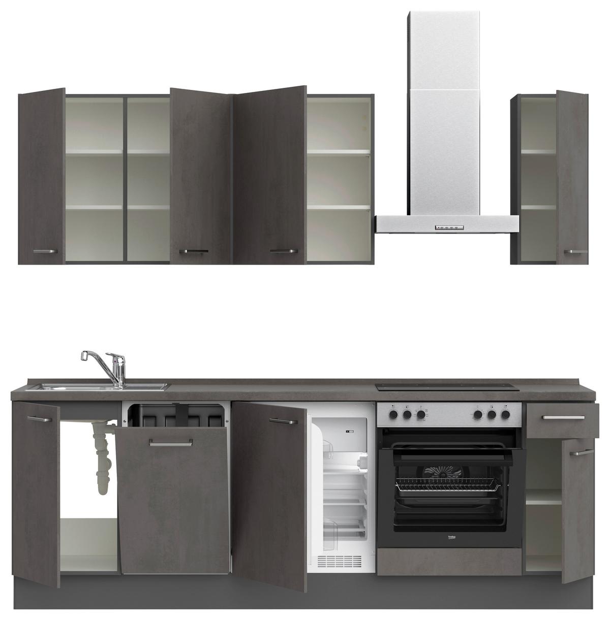 Küchenblock Riva Low m. Geräten Schieferfarben - Schieferfarben/Edelstahlfarben, MODERN, Holzwerkstoff/Metall (240cm) - Nobilia
