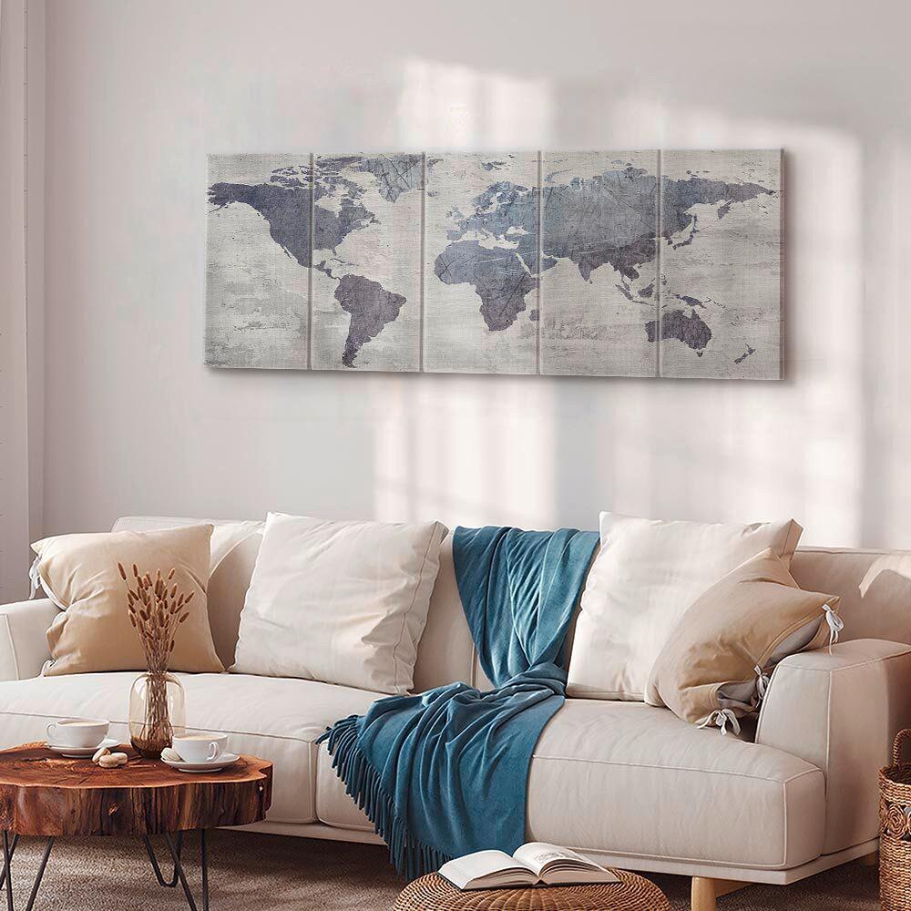 Slika Na Platnu Concrete World Map - temno siva/siva, Basics, tekstil/leseni material (100/40/1,2cm) - artgeist
