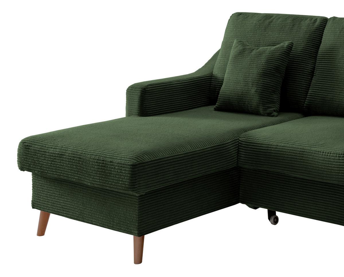 Ecksofa Valentina Dunkelgrün Cord - Dunkelgrün/Naturfarben, Design, Holz/Textil (150/228cm) - P & B