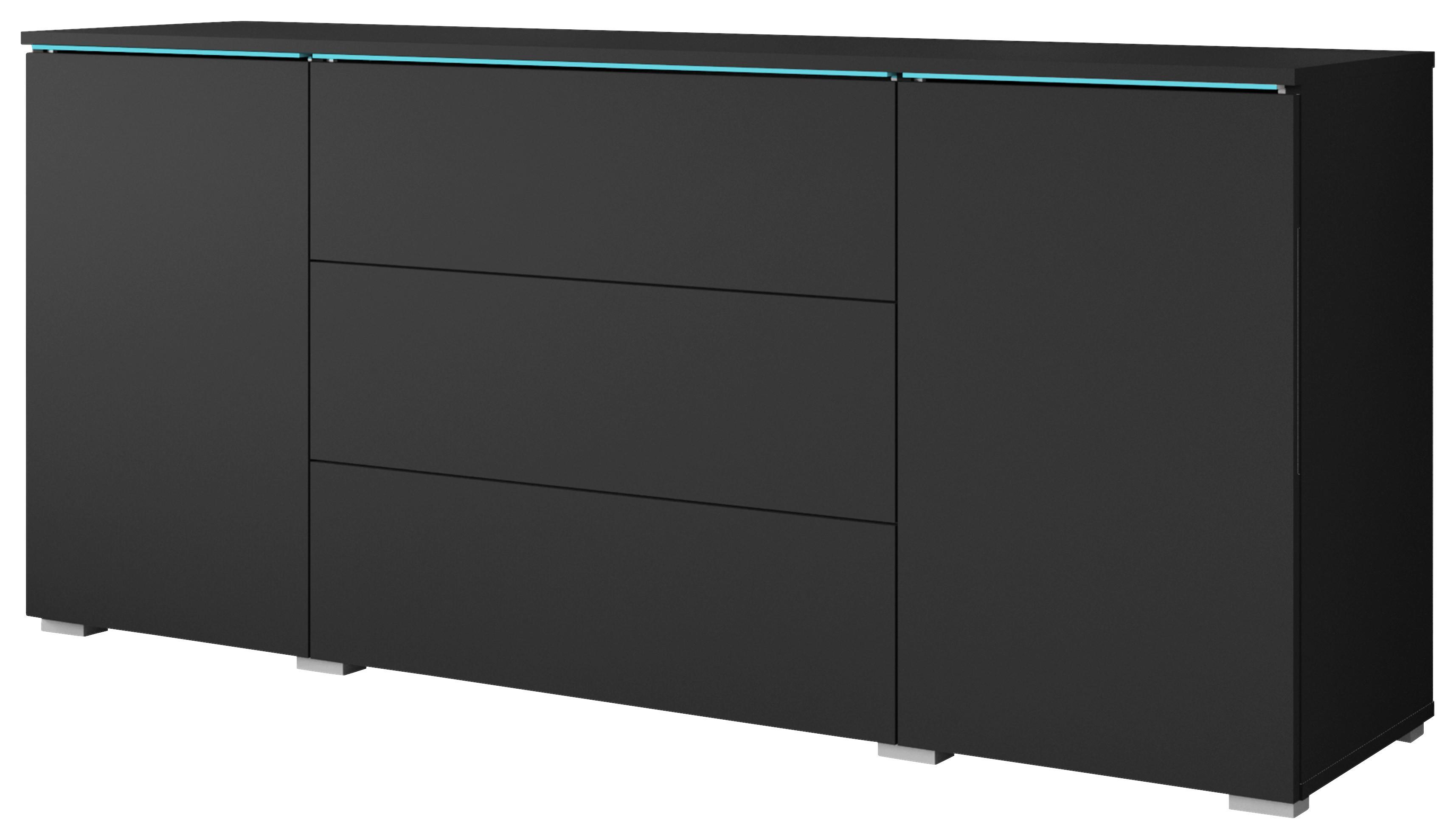 Sideboard Vera mit LED ca. 150 cm Graphitfarben - Schwarz/Graphitfarben, Basics, Holzwerkstoff/Kunststoff (150/67,9/39,5cm) - P & B