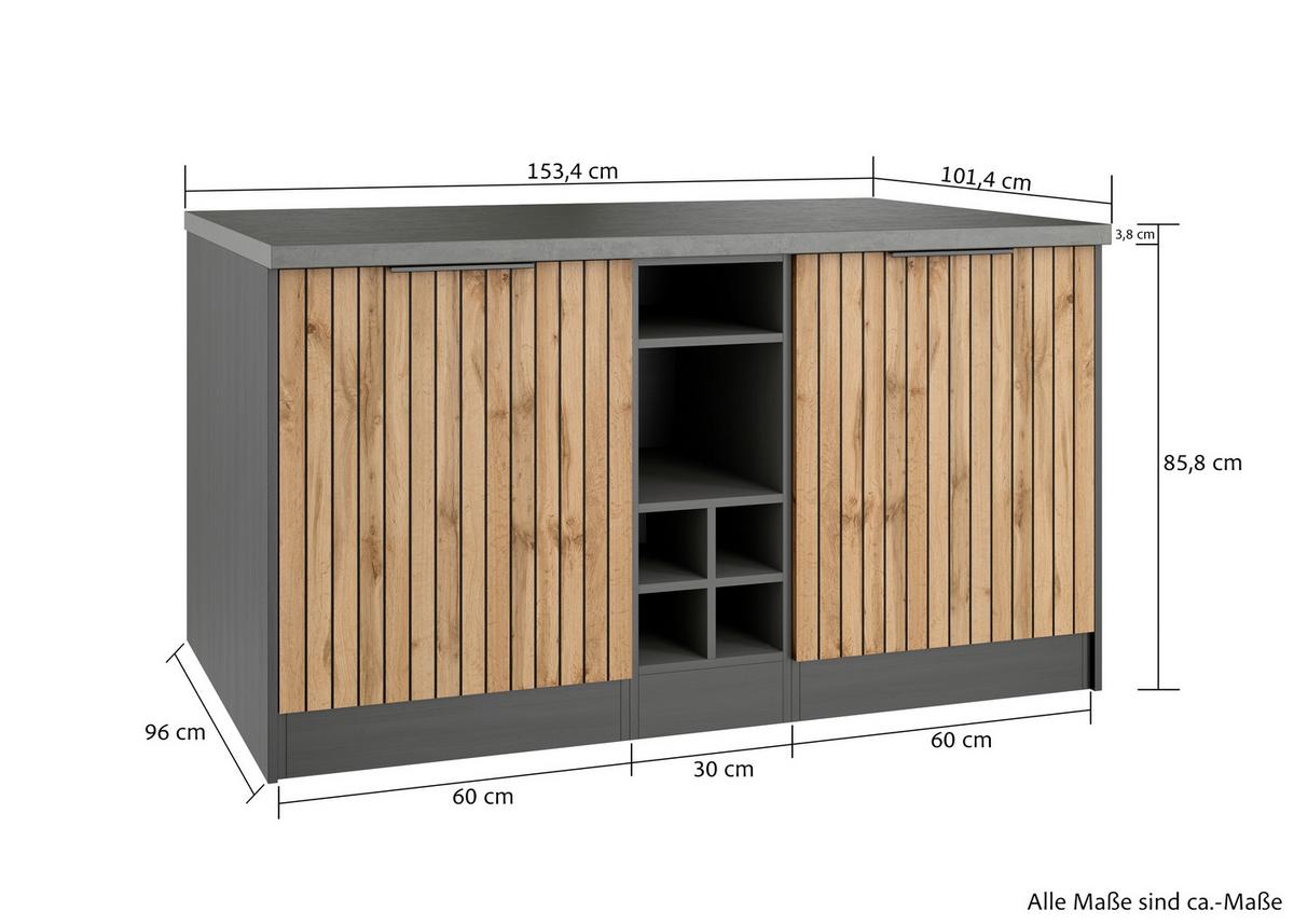 Kücheninsel Liverpool Typ 1 Eiche - Schieferfarben/Eiche Wotan, Basics, Holzwerkstoff/Metall (153/86/101cm) - Held