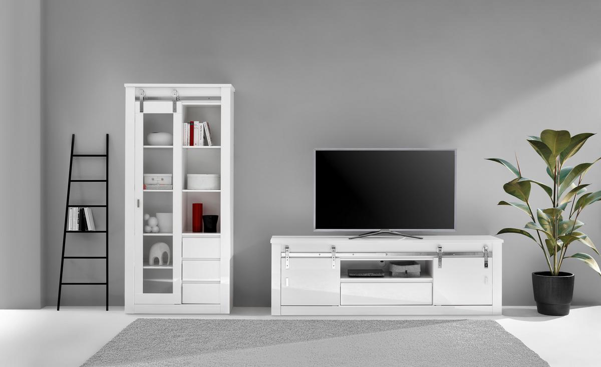 Wohnwand Daytona Weiß Hochglanz - Weiß Hochglanz/Weiß, Design, Holzwerkstoff (309/200/43cm) - Livetastic