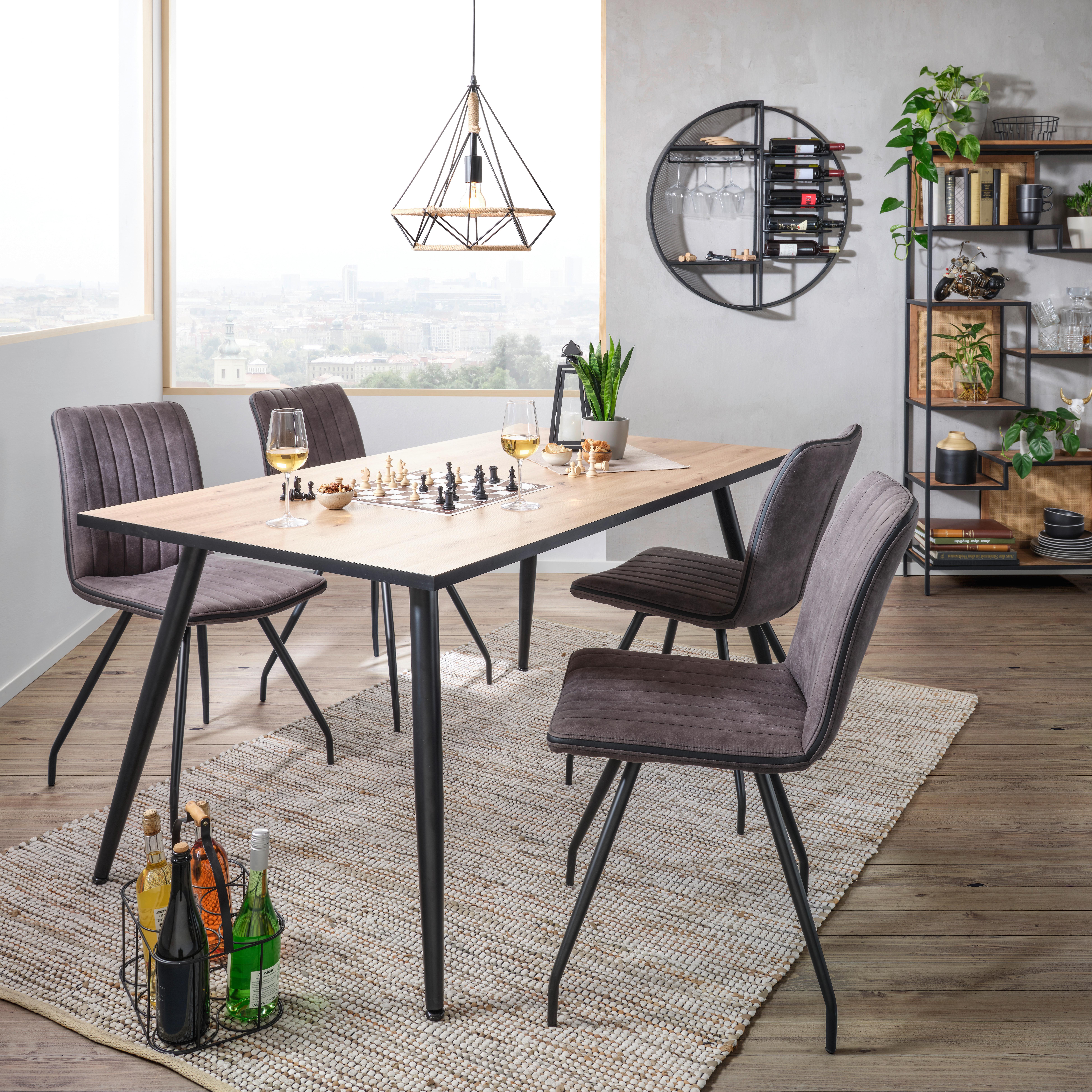 Esstisch Sabine Eichefarben 160x90x75cm - Eichefarben/Schwarz, MODERN, Holzwerkstoff/Metall (160/90/75cm) - Mömax