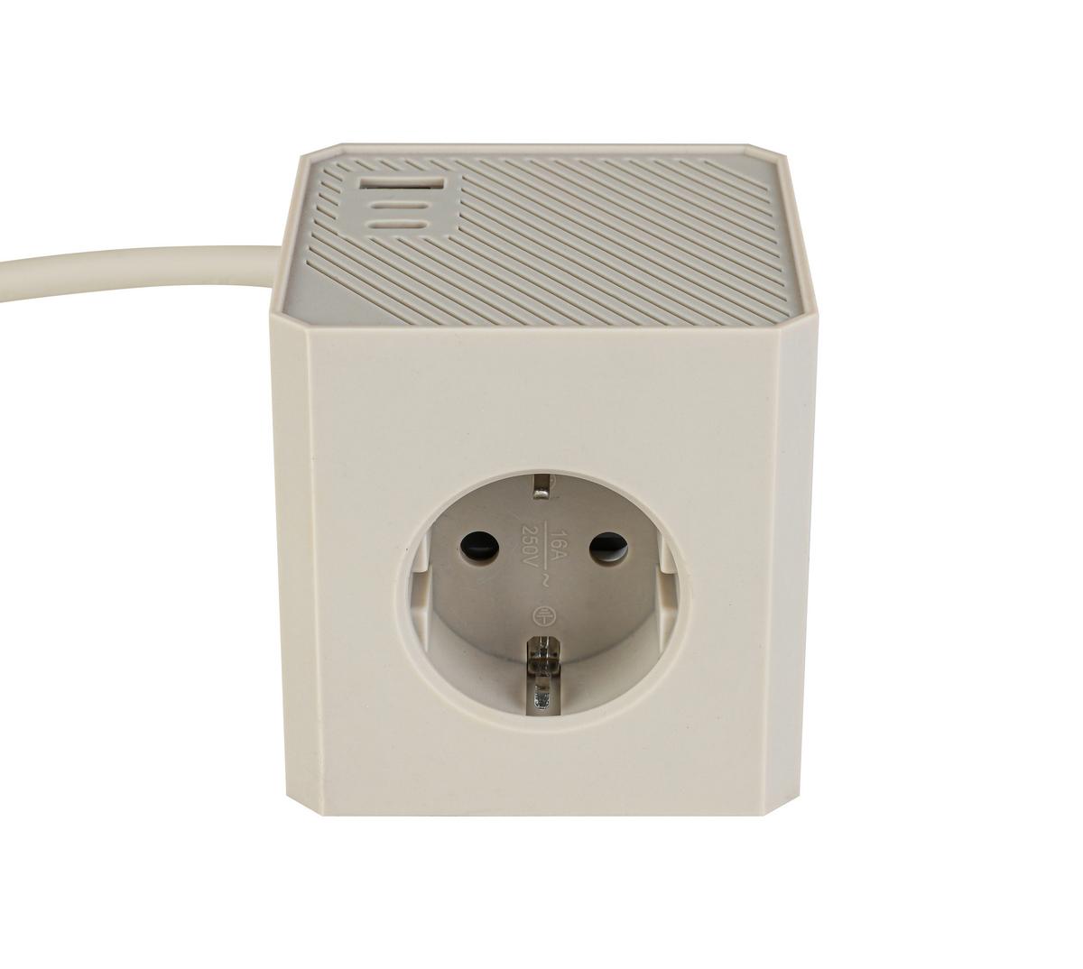 Multistecker Mali Sandfarben mit 3 Steckdosen - Sandfarben, MODERN, Kunststoff/Metall (7,5/7,5/7,5cm) - Mömax