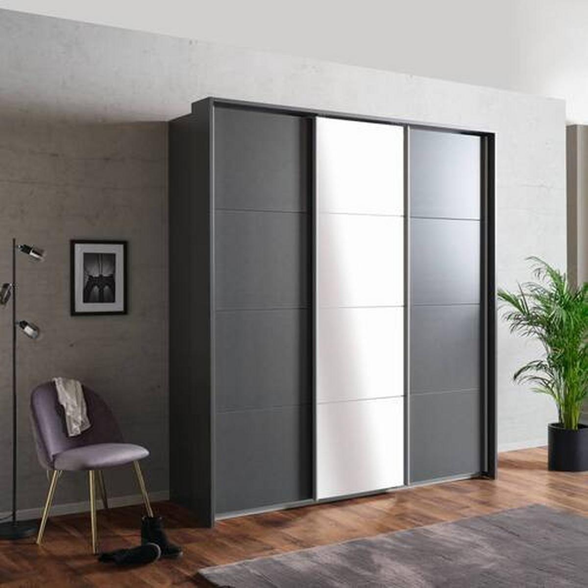 Omara Z Drsnimi Vrati Miami, Temno Siva - siva/barve aluminija, Moderno, kovina/leseni material (203/229/62cm) - Modern Living
