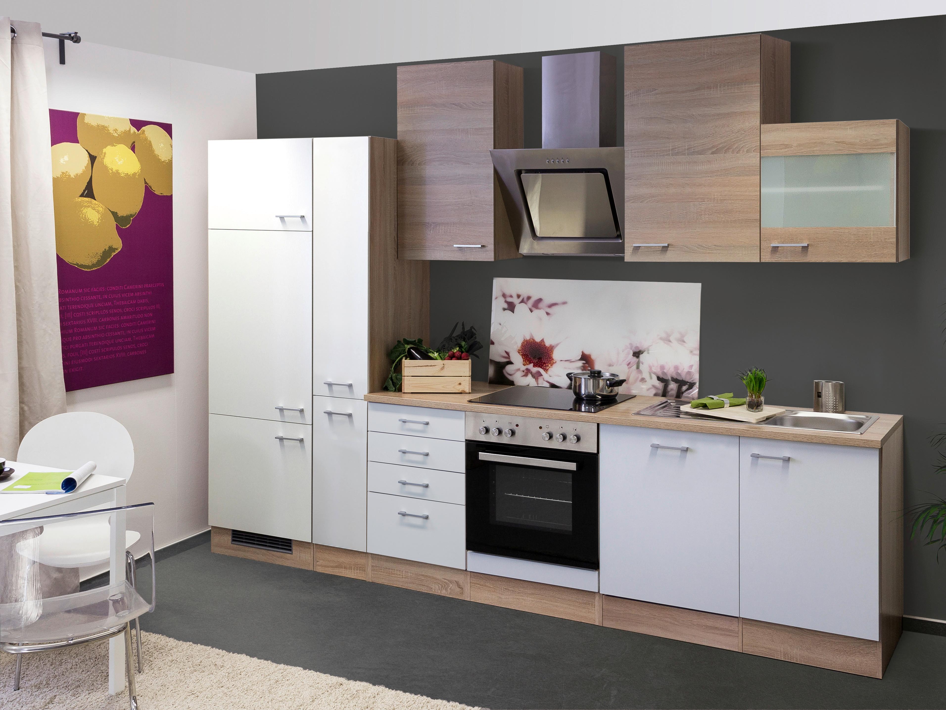 Kuhinjski Blok Z Aparati Samoa, Bela, Barva Hrasta - bela/barve aluminija, Moderno, umetna masa/leseni material (310cm) - FlexWell