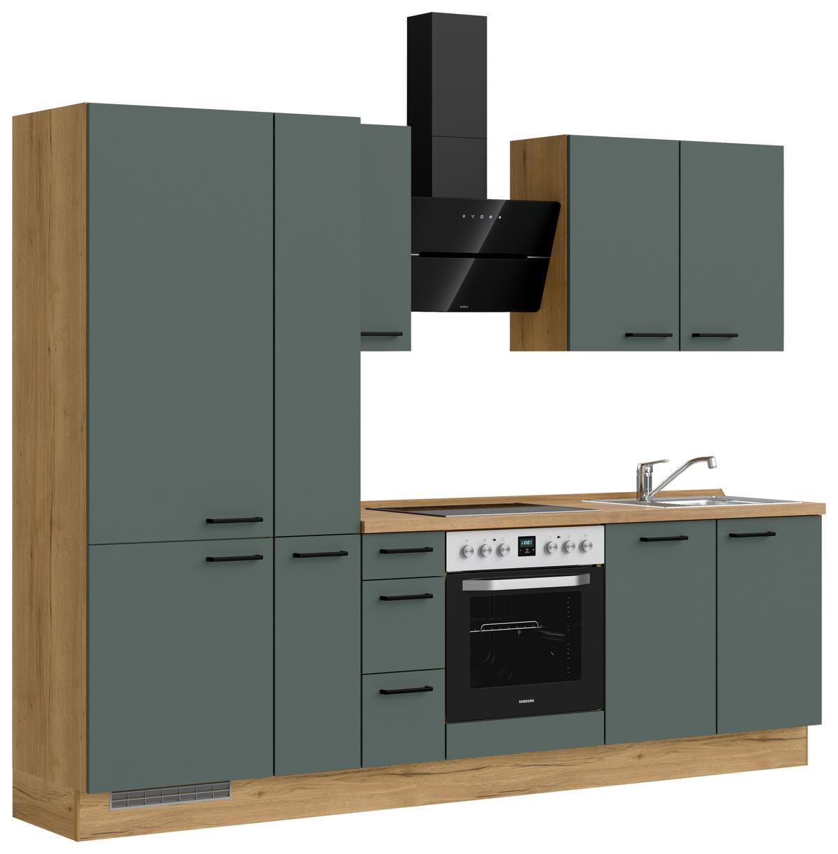 Küchenblock Easytouch High m. Geräten Dunkelgrün - Dunkelgrün/Eichefarben, MODERN, Holzwerkstoff/Metall (270cm) - Nobilia