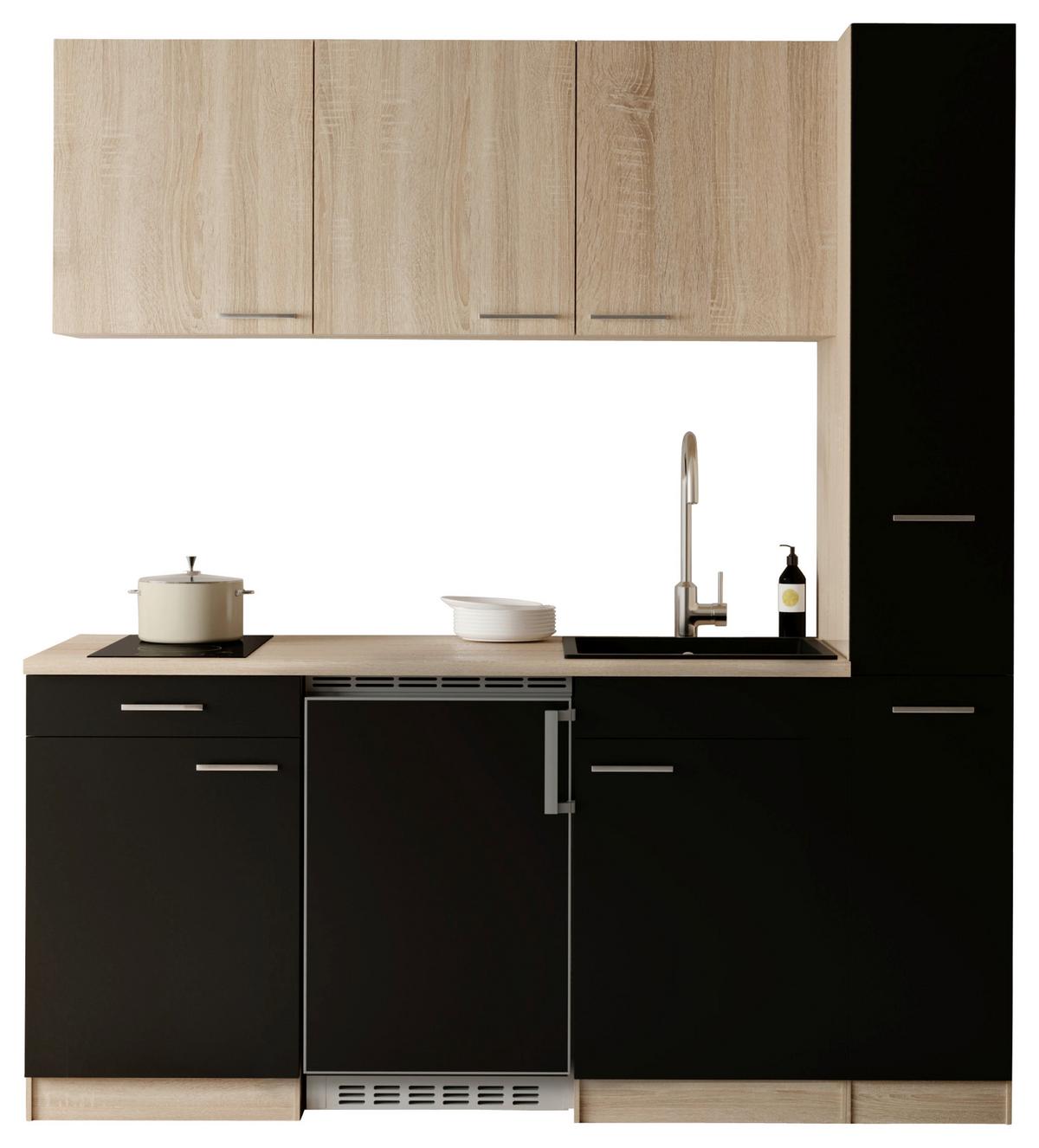 Küchenblock Ingrid m. Geräten Schwarz - Eichefarben/Schwarz, Design, Holzwerkstoff/Kunststoff (180cm) - Respekta
