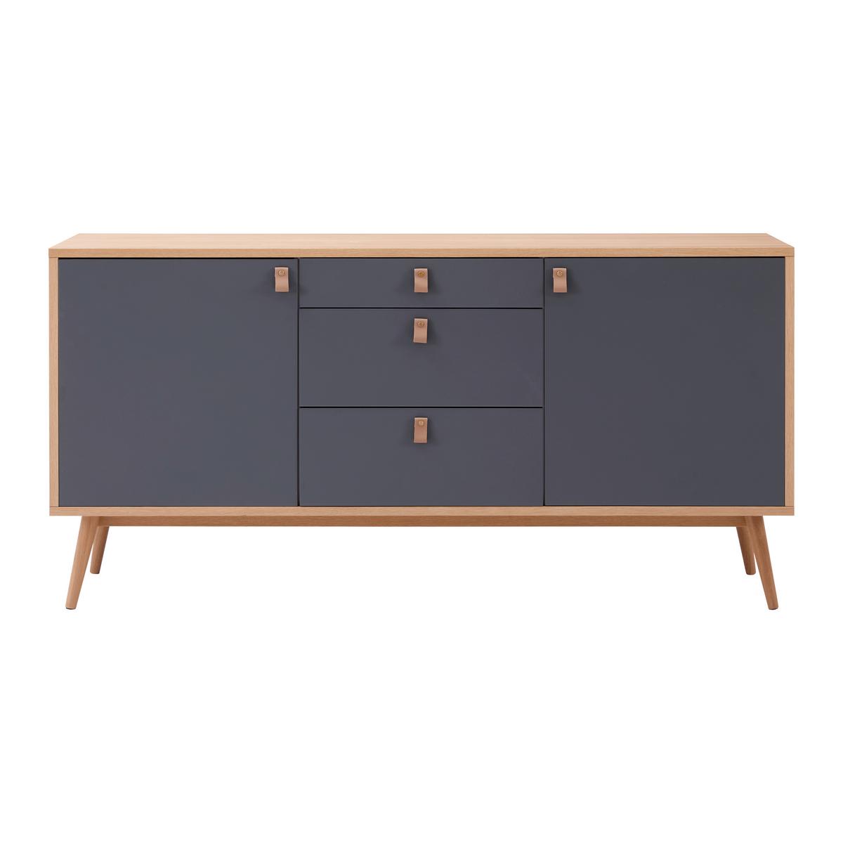 Sideboard Lena Grau/ Eichefarben Echtholz - Hellbraun/Naturfarben, MODERN, Holz/Holzwerkstoff (150/75/40cm) - Bessagi Home