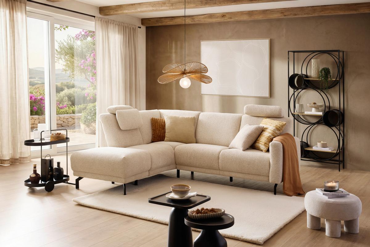 Wohnlandschaft Bassano links Naturfarben - Schwarz/Naturfarben, Modern, Holz/Holzwerkstoff (190/85-88/235cm) - Premium Living