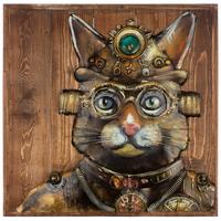 Metallbild Steampunk Cat Braun/Hellbraun - Hellbraun/Braun, Basics, Holz/Metall (50/50/5,5cm)