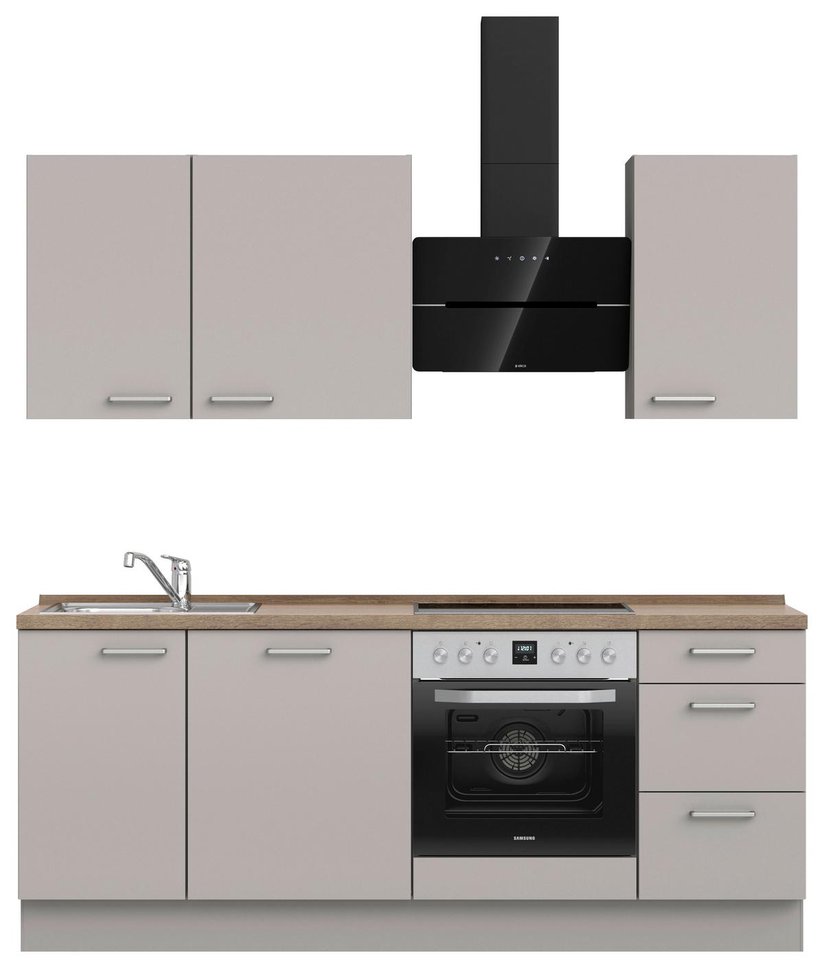 Küchenblock Touch High m. Geräten Grau - Eiche dunkel/Edelstahlfarben, MODERN, Holzwerkstoff/Metall (210cm) - Nobilia