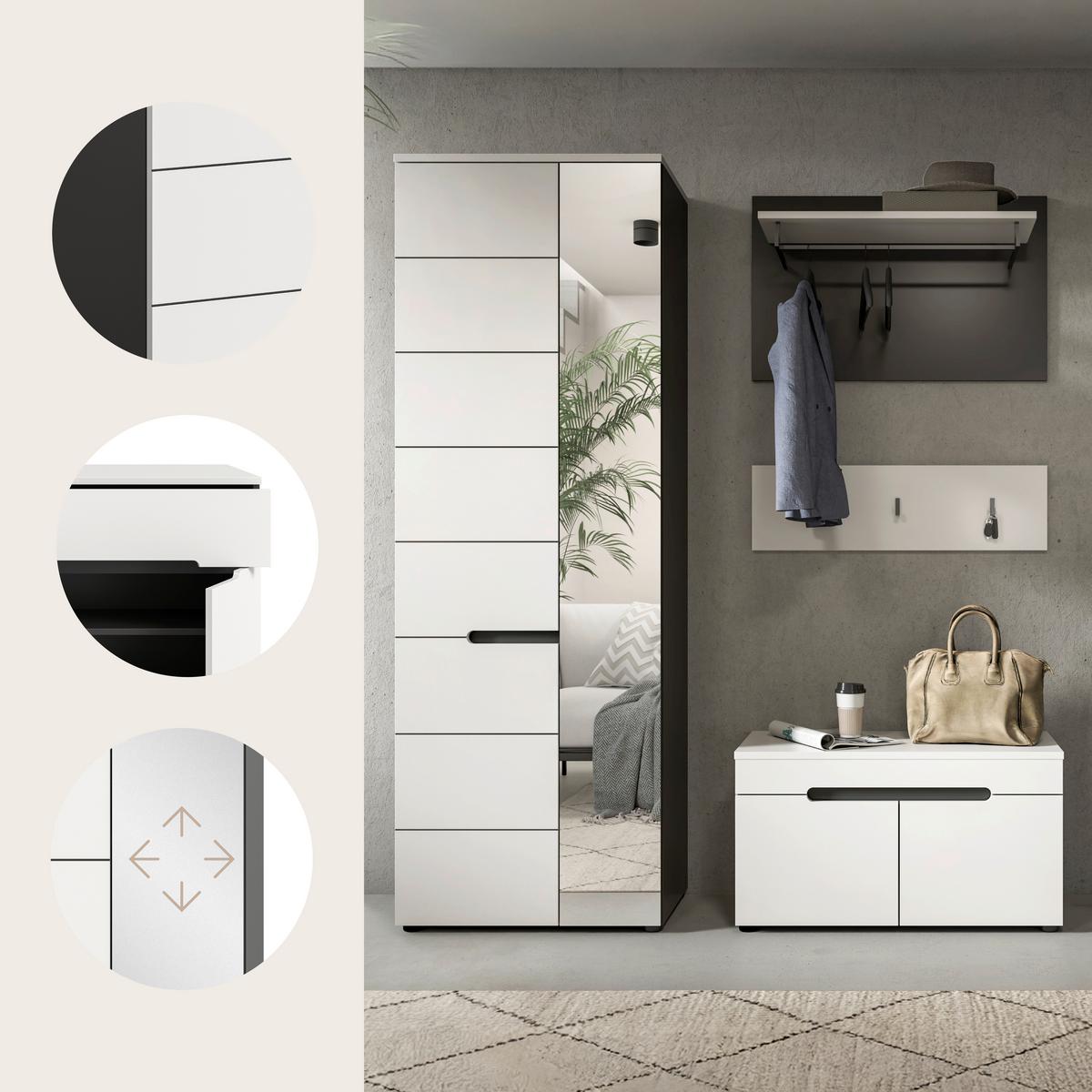 Predsoba Canu, Bela, Siva, 3-Delna - siva/bela, Design, leseni material (160/190/37cm) - Livetastic