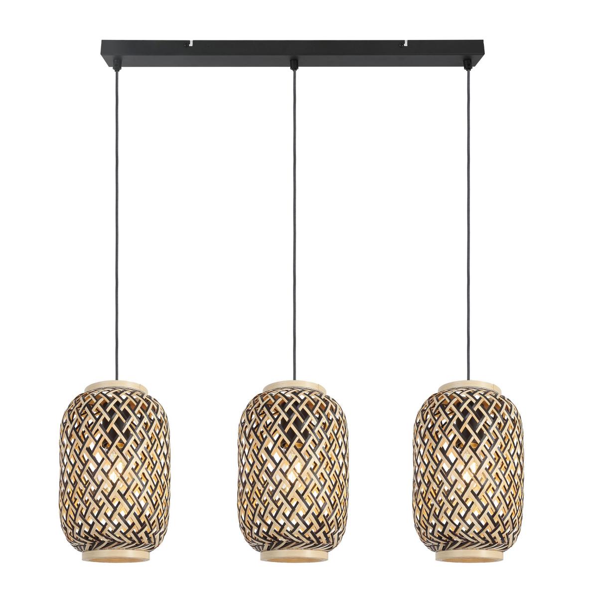 Viseča Svetilka Zuro, Jeklo, Bambus, 3 X 15 W - črna/naravne barve, Romantika, kovina/naravni materiali - Modern Living