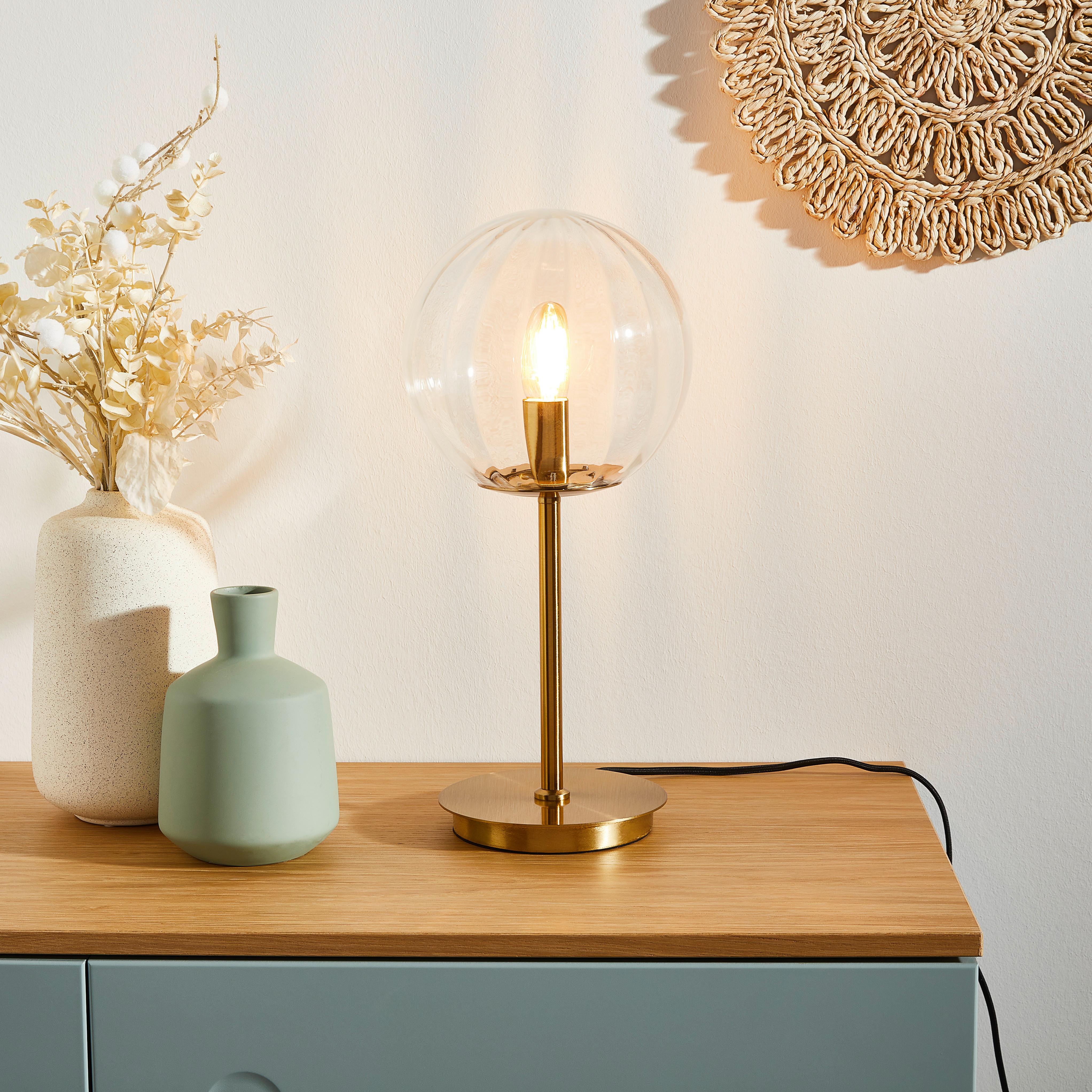 LAMPA STOŁOWA BUBBLE - przejrzysty/złoty, Trend, metal/szkło (20/43cm) - Light & Living