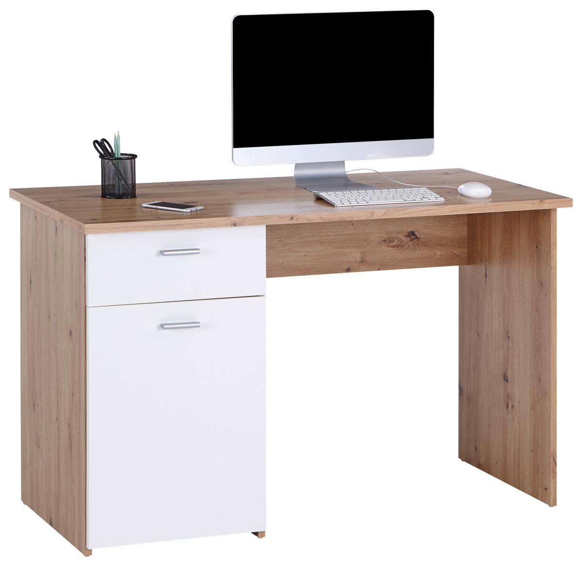 Pisalna Miza Simon, Bela, Barva Hrasta - bela/barve aluminija, Moderno, umetna masa/leseni material (120/75,5/60cm) - Mömax
