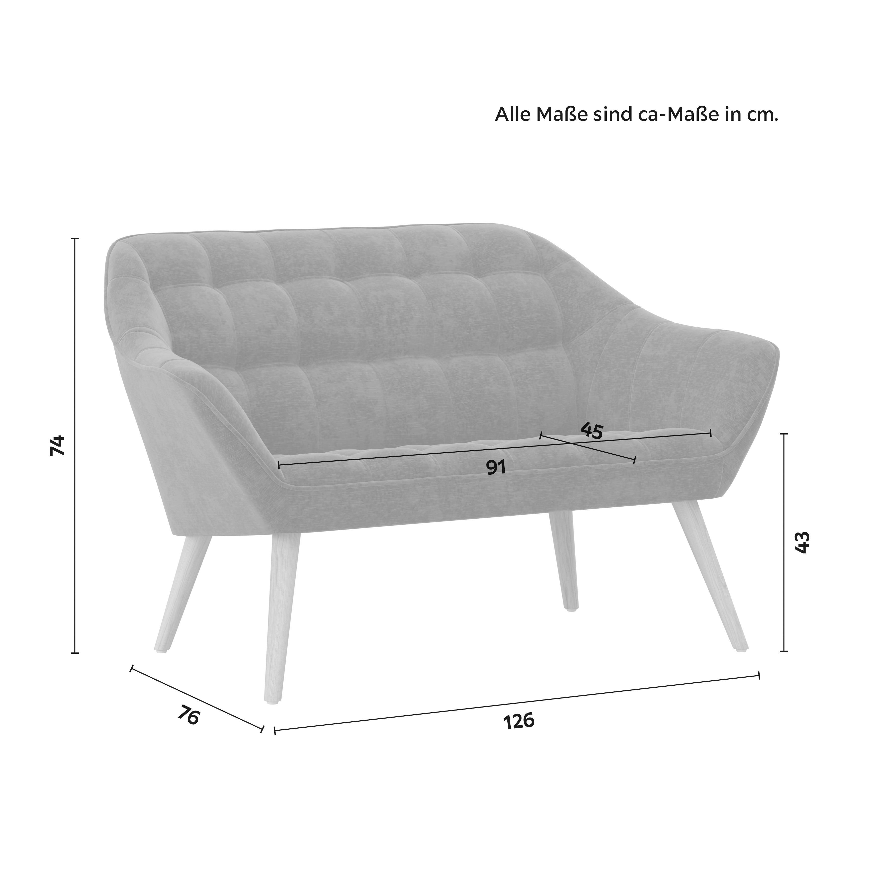 2-SITS SOFFA MONIQUE - grön/naturfärgad, Modern, metall/trä (126/74/76cm) - Bessagi Home