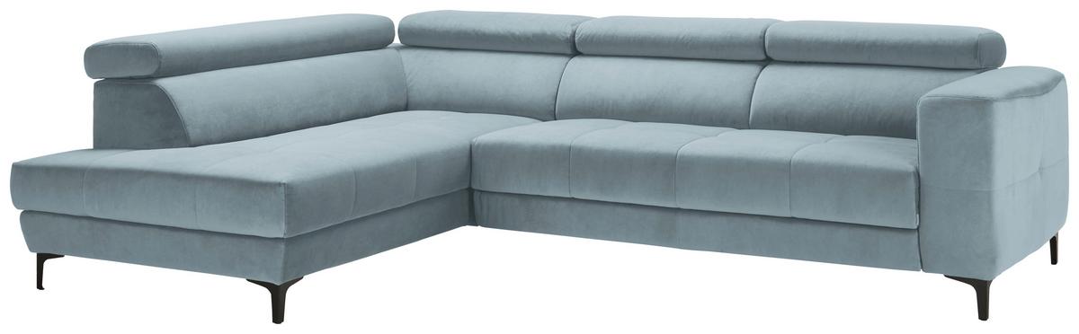 Ecksofa Emma links Hellblau - Schwarz/Hellblau, MODERN, Textil (210/47/301cm) - Premium Living