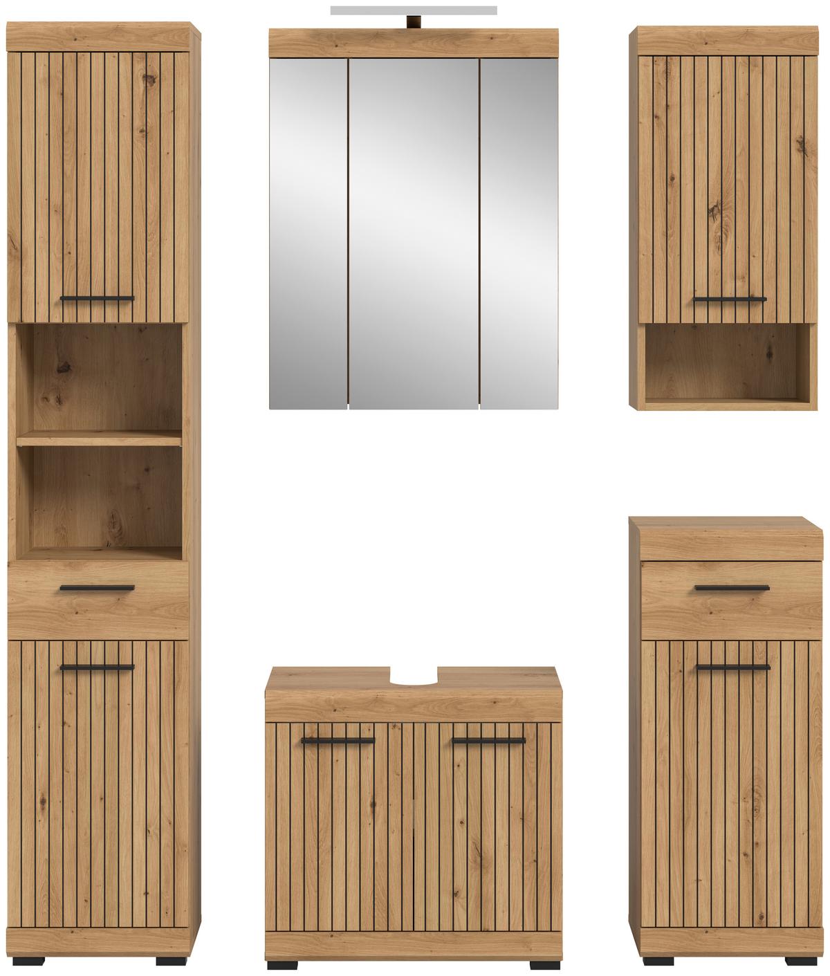 Badezimmer Scout Eiche Artisan 5-teilig - Schwarz/Eiche Artisan, Trend, Glas/Holzwerkstoff (134cm) - MID.YOU