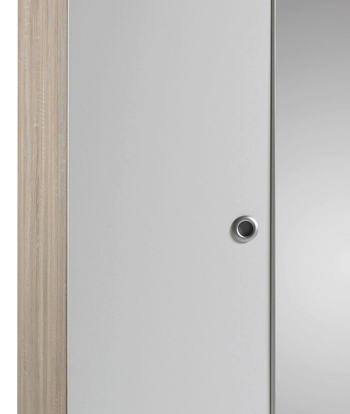 Kombischrank Wiki ca. 115x190 cm Weiß/Eiche - Alufarben/Weiß, KONVENTIONELL, Glas/Holzwerkstoff (115/190/52cm) - MID.YOU