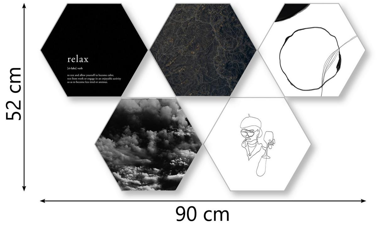 Képszett Hexagon - fekete/fehér, műanyag (30cm) - Modern Living