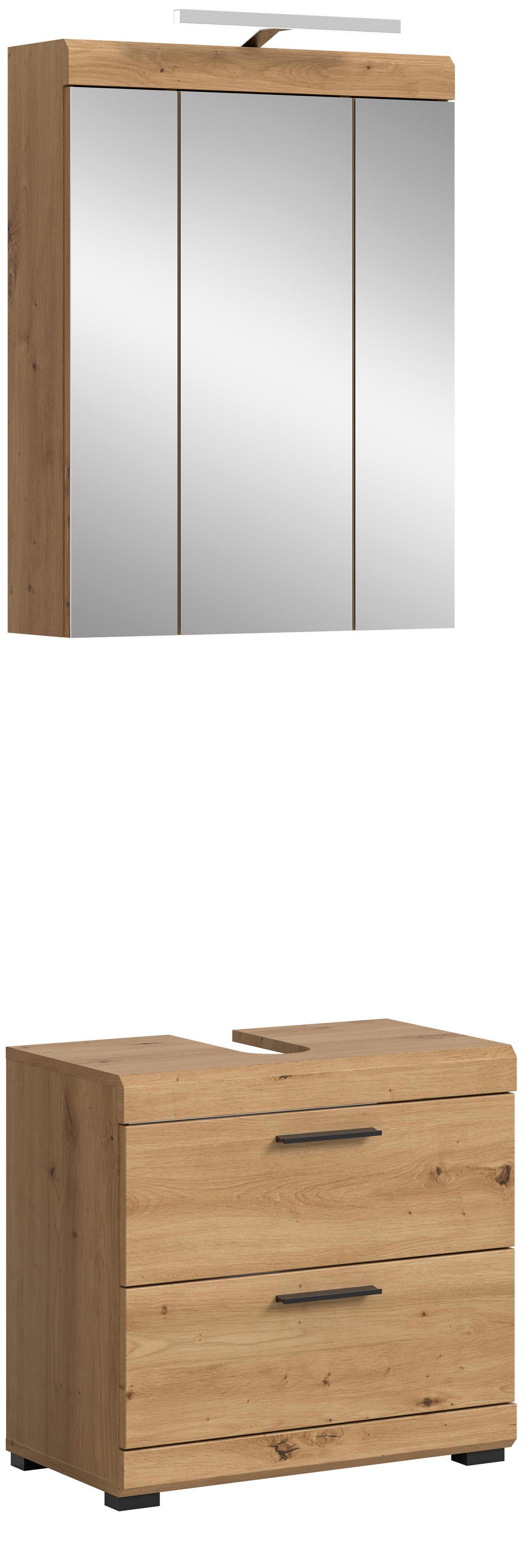 Badezimmer Scout Eiche Artisan 2-teilig - Schwarz/Eiche Artisan, Trend, Glas/Holzwerkstoff (60cm) - MID.YOU