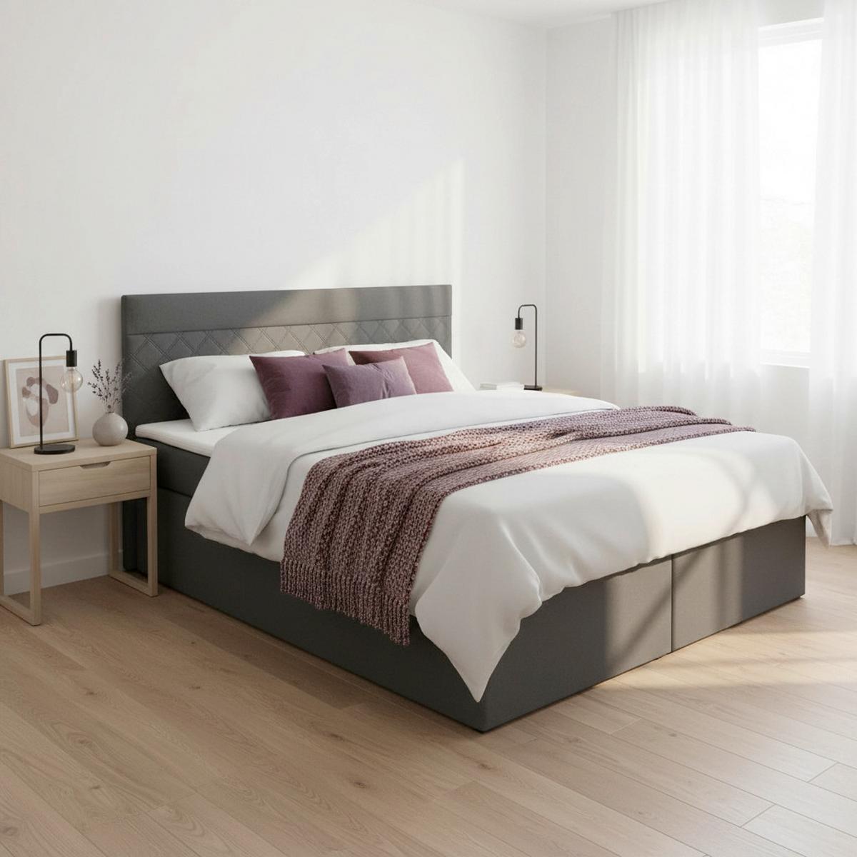 Boxspring Postelja Rosa, Antracit, 180x200 - temno siva/črna, Moderno, umetna masa/tekstil (180/200cm) - Bessagi Home