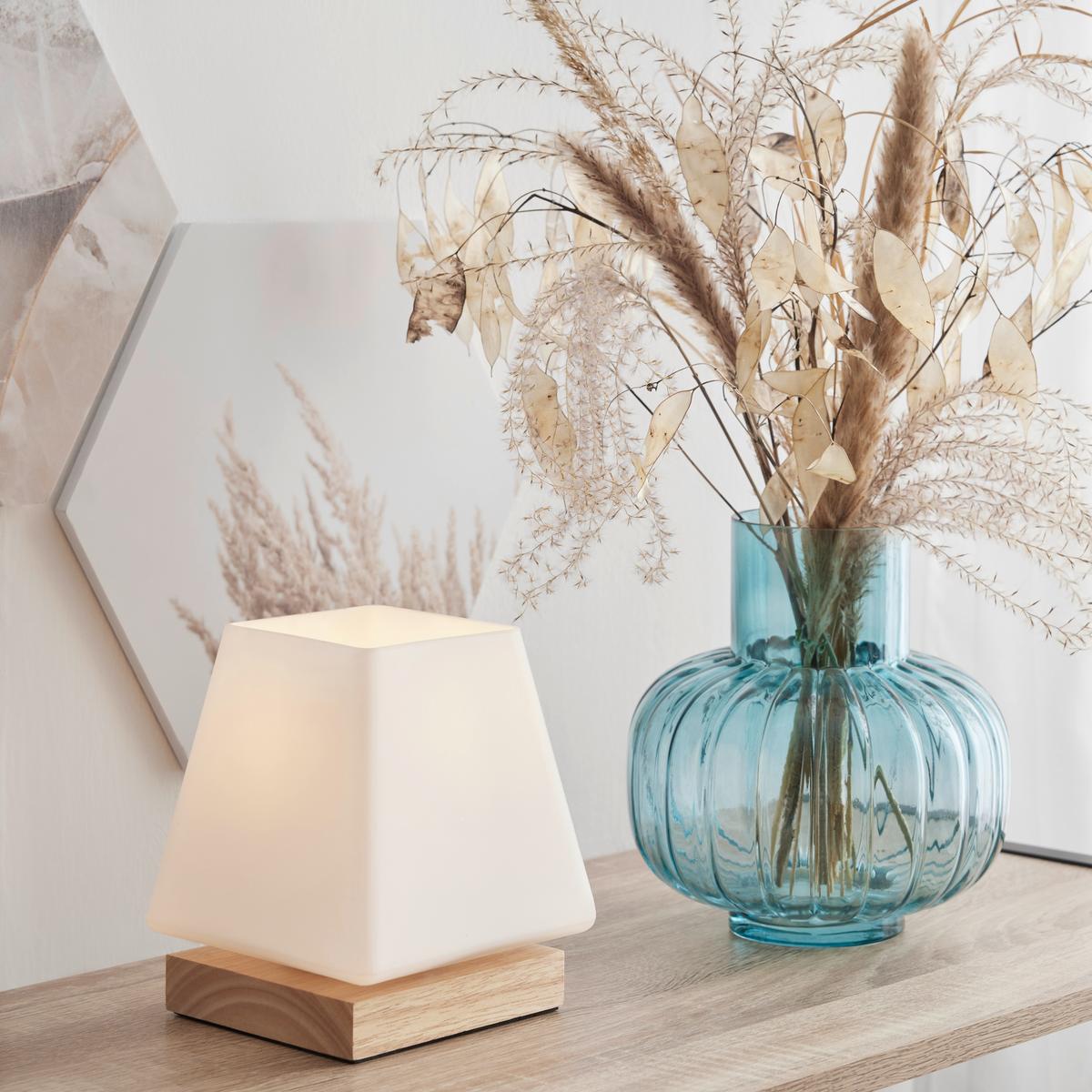 Tischleuchte Holly max. 60 Watt - Naturfarben, Modern, Glas/Holz (14/14/17,3cm) - Mömax