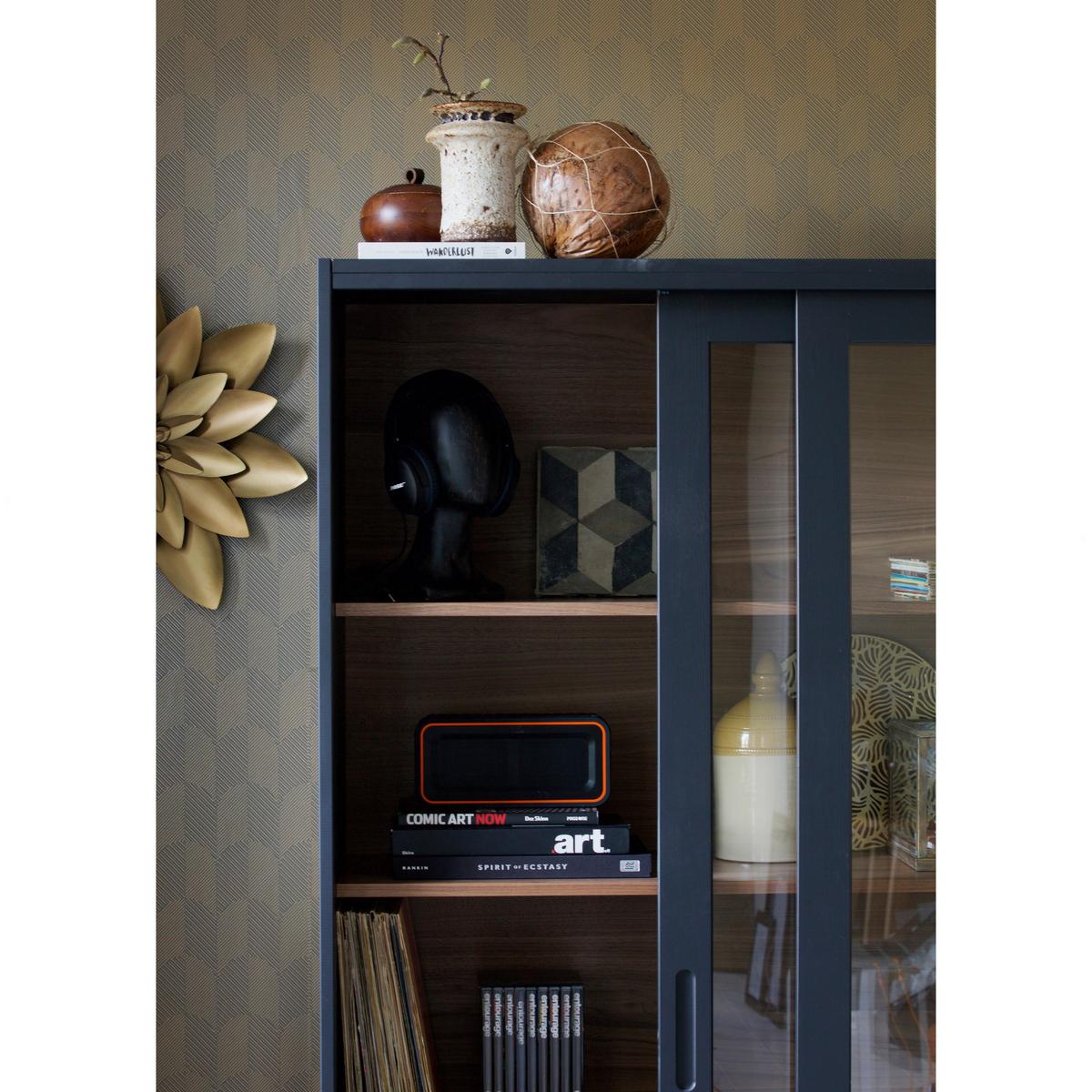 Vitrine James Schwarz/Walnussfarben B: 125cm - Nussbaumfarben/Walnussfarben, Design, Glas/Holz (125/200/57cm) - Livetastic