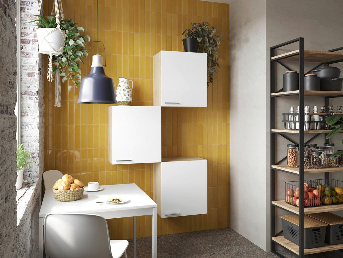 Set Kuhinjskih Zgornjih Omaric Merle, 3 Kos - srebrne barve/barve hrasta, Basics, kovina/leseni material (100/168,3/34,6cm) - Respekta