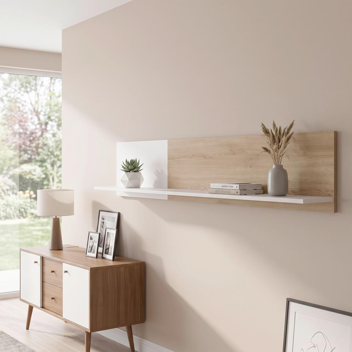 Etajeră De Perete Samm - bej/culoare lemn stejar, Trend, material pe bază de lemn (153,6/30/22cm) - Modern Living
