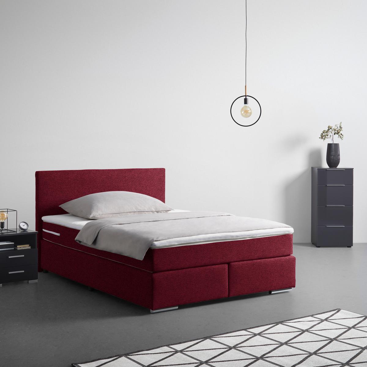Boxspringbett Palermo in Weinrot ca. 140x200cm - Chromfarben/Weinrot, KONVENTIONELL, Kunststoff/Textil (140/200cm) - Based