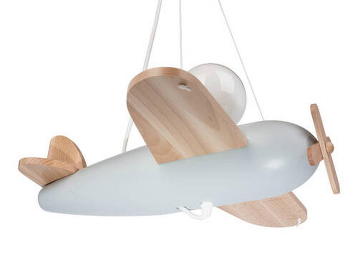 Kinderhängeleuchte Flugzeug Grau/Naturfarben max. 60 Watt - Naturfarben/Grau, Basics, Holz (42/41/75cm)