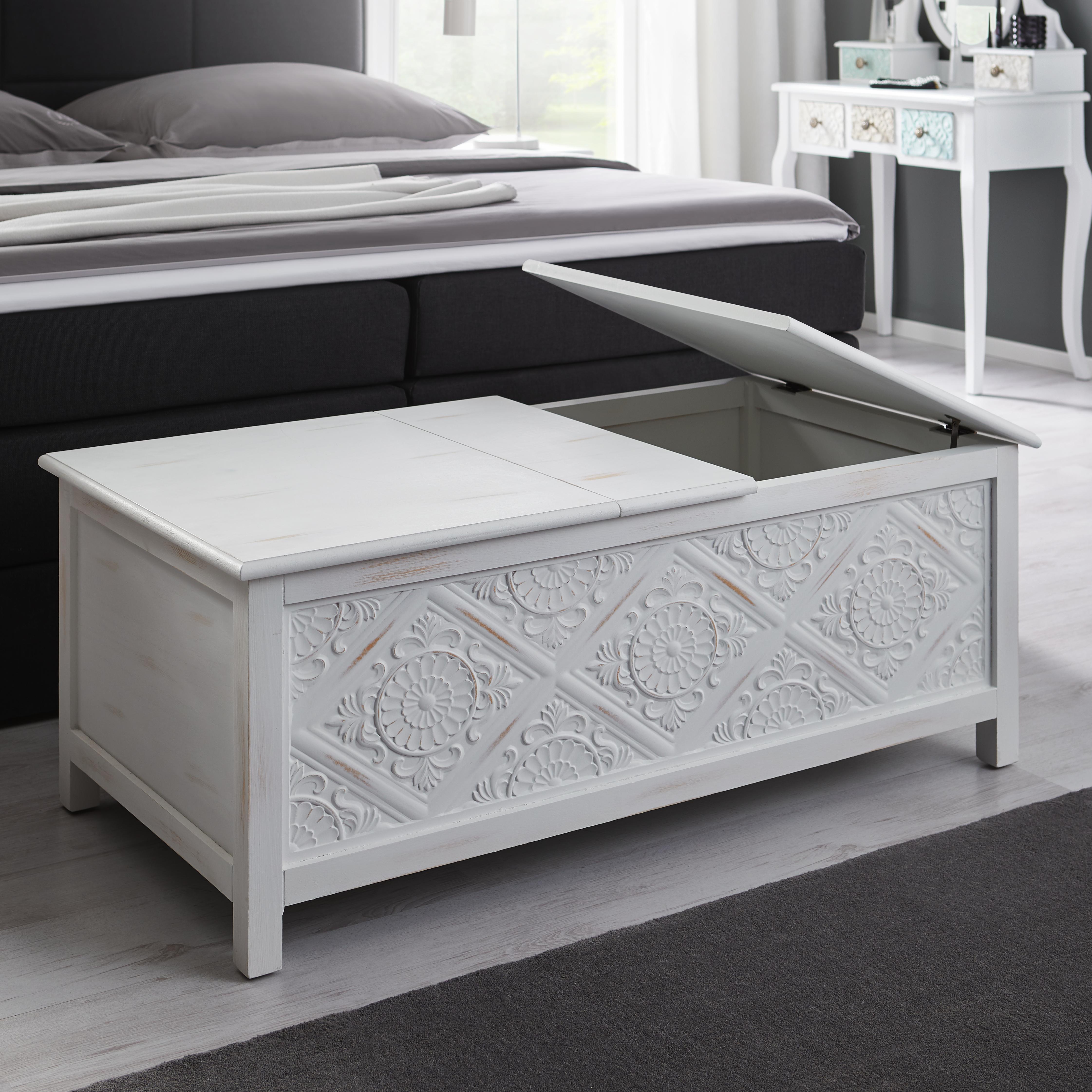 Truhenbank in Weiß 'Avery' - Weiß, MODERN, Holz (115/60/45cm) - Bessagi Home