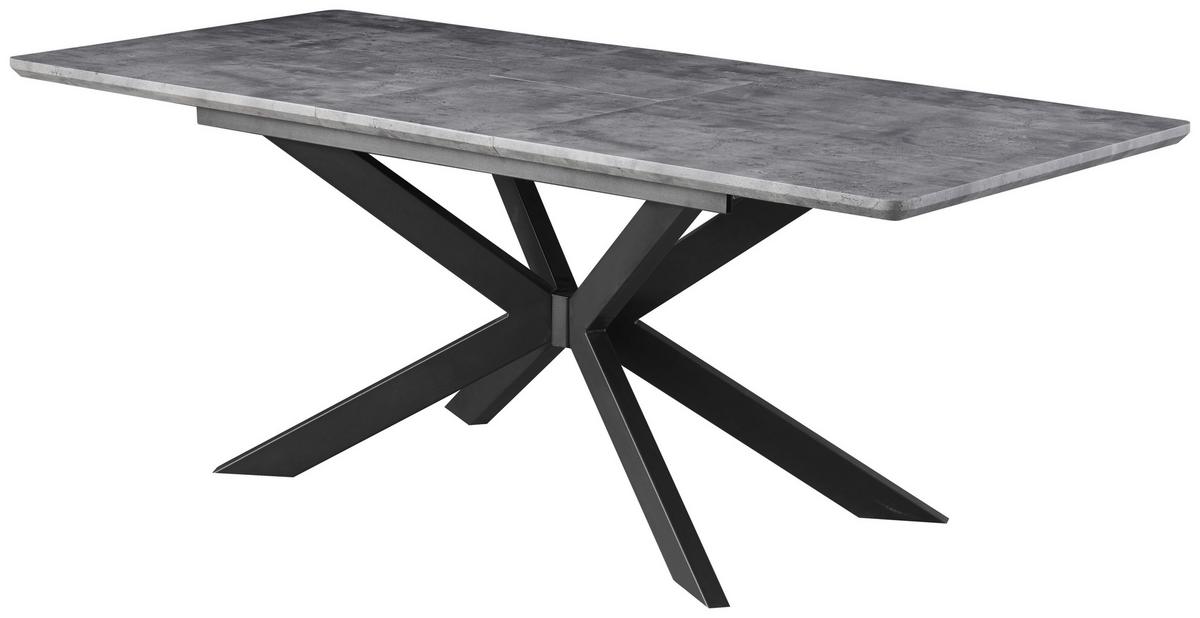 Jedilna Miza Leif, Videz Betona, 160-200x90 Cm - siva/črna, Konvencionalno, kovina/leseni material (160-200/76/90cm) - MID.YOU
