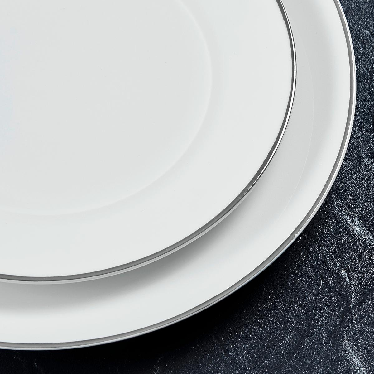 Tafelservice Platinium Weiß/Silber 12-teilig - Silberfarben/Weiß, KONVENTIONELL, Keramik - Gourmesto