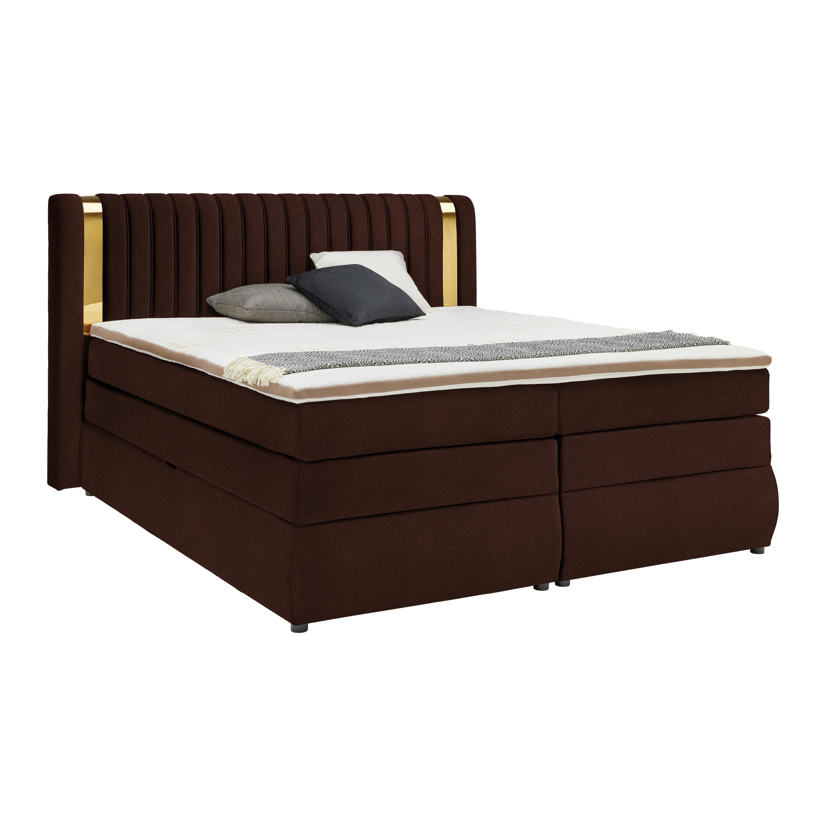 Boxspringbett Minola Gold Haselnussfarben ca. 180x200cm - Haselnussfarben/Schwarz, KONVENTIONELL, Kunststoff/Textil (180/200cm) - Premium Living