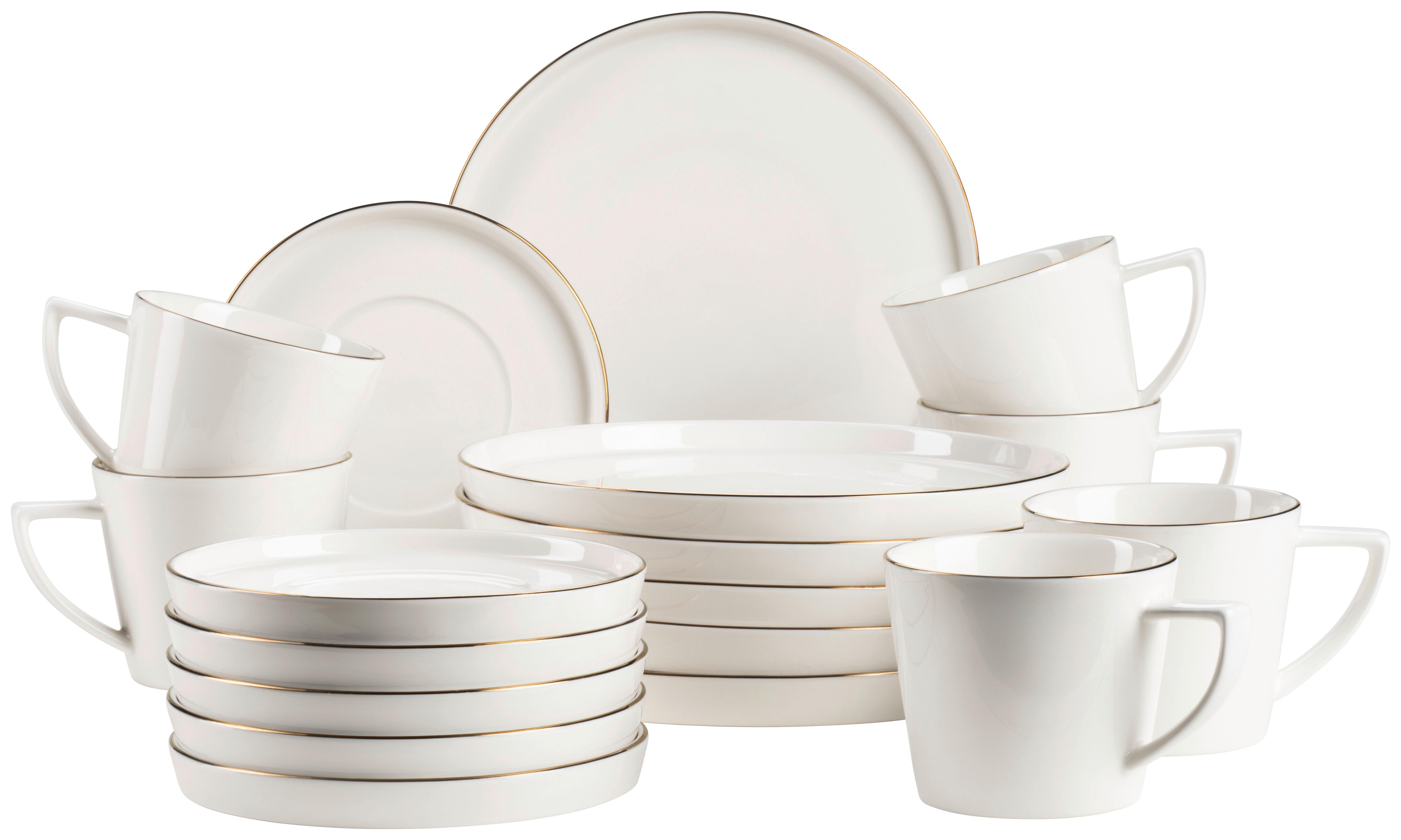 KAFFEESERVICE SITA - Weiss/Goldfarben, Trend, Keramik - Mäser