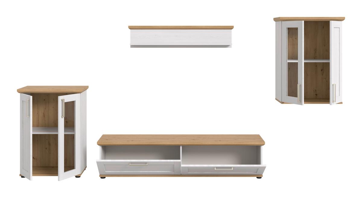 Dnevni Regal Verona, Bela, Barva Macesna, 4-Delni - srebrne barve/črna, Design, umetna masa/leseni material (316/161/40cm) - Livetastic