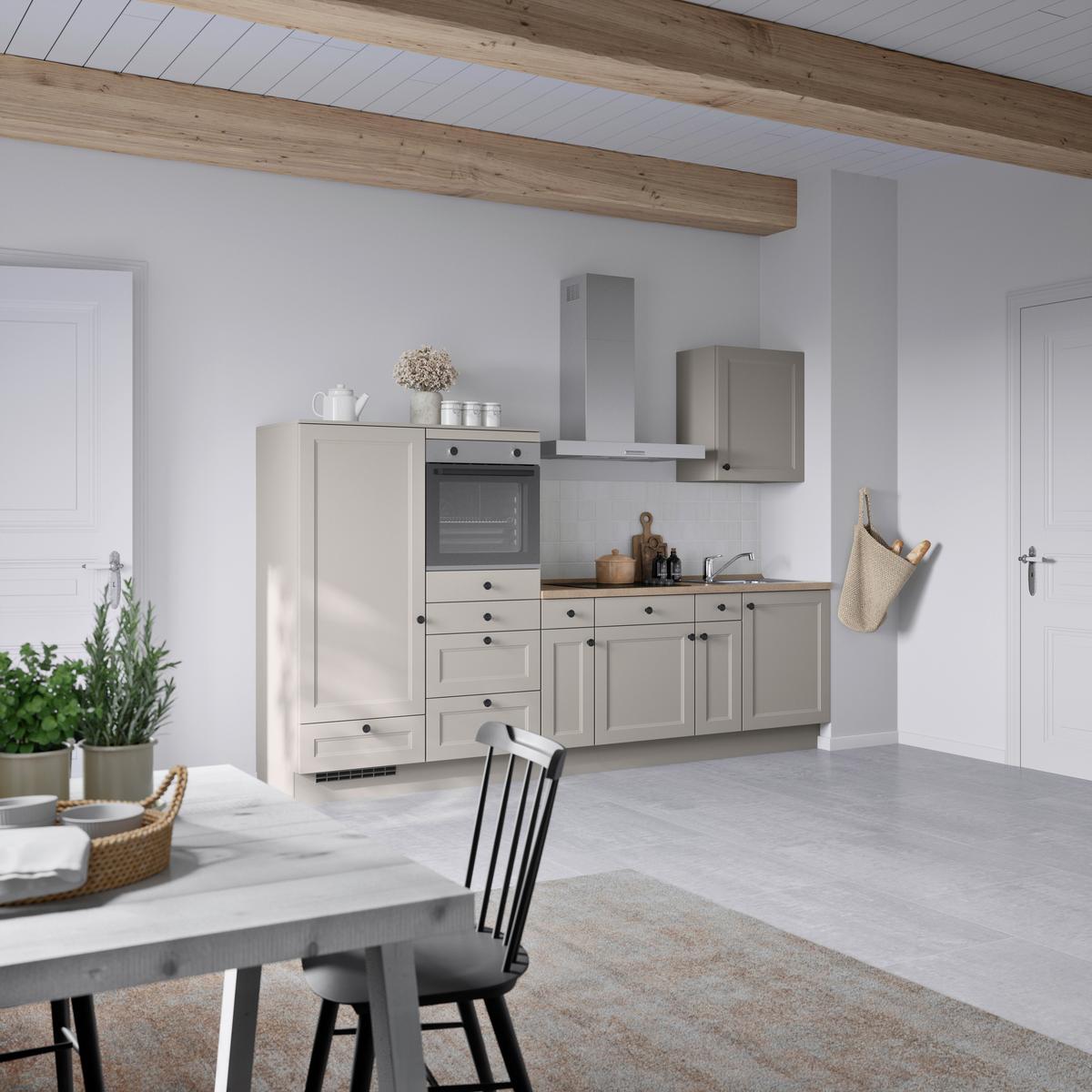 Küchenblock Cascada Low m. Geräten Grau - Eiche dunkel/Schwarz, MODERN, Holzwerkstoff/Metall (300cm) - Nobilia