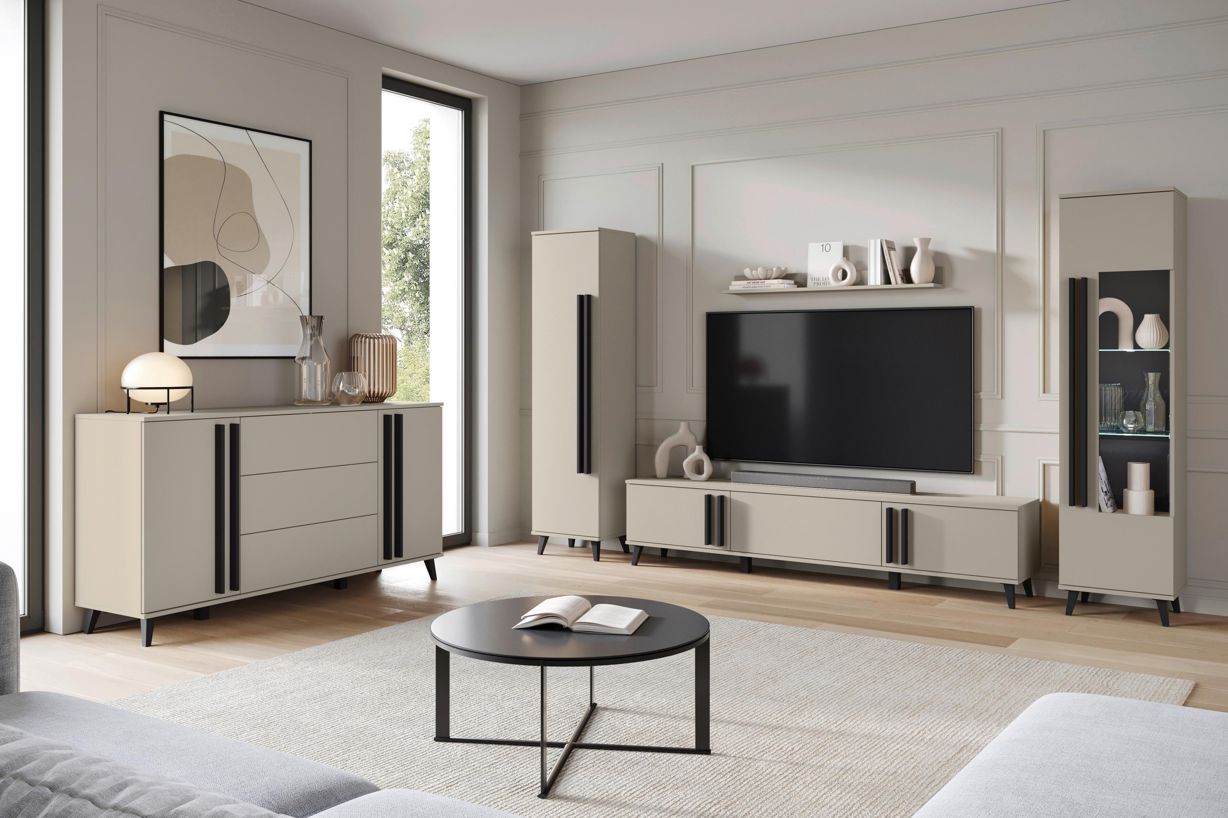 Komoda Helsinki, Bež - črna/bež, Trend, umetna masa/leseni material (150/77,8/39,5cm)