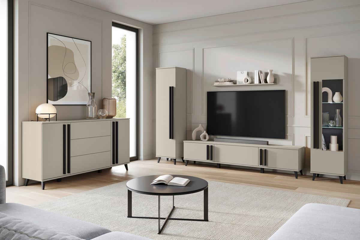 Komoda Helsinki, Bež - črna/bež, Trend, umetna masa/leseni material (150/77,8/39,5cm)