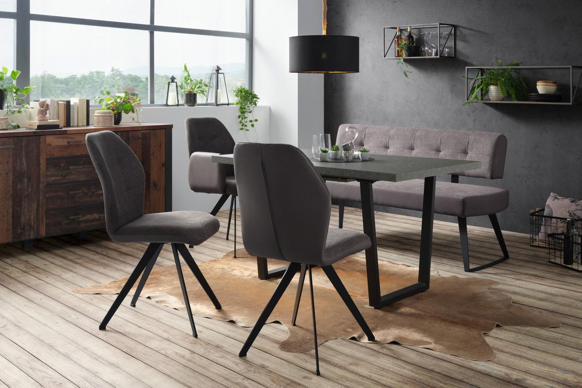 Sitzbank in Dunkelgrau ca. 180cm - Dunkelgrau/Schwarz, Modern, Textil/Metall (180cm) - Premium Living