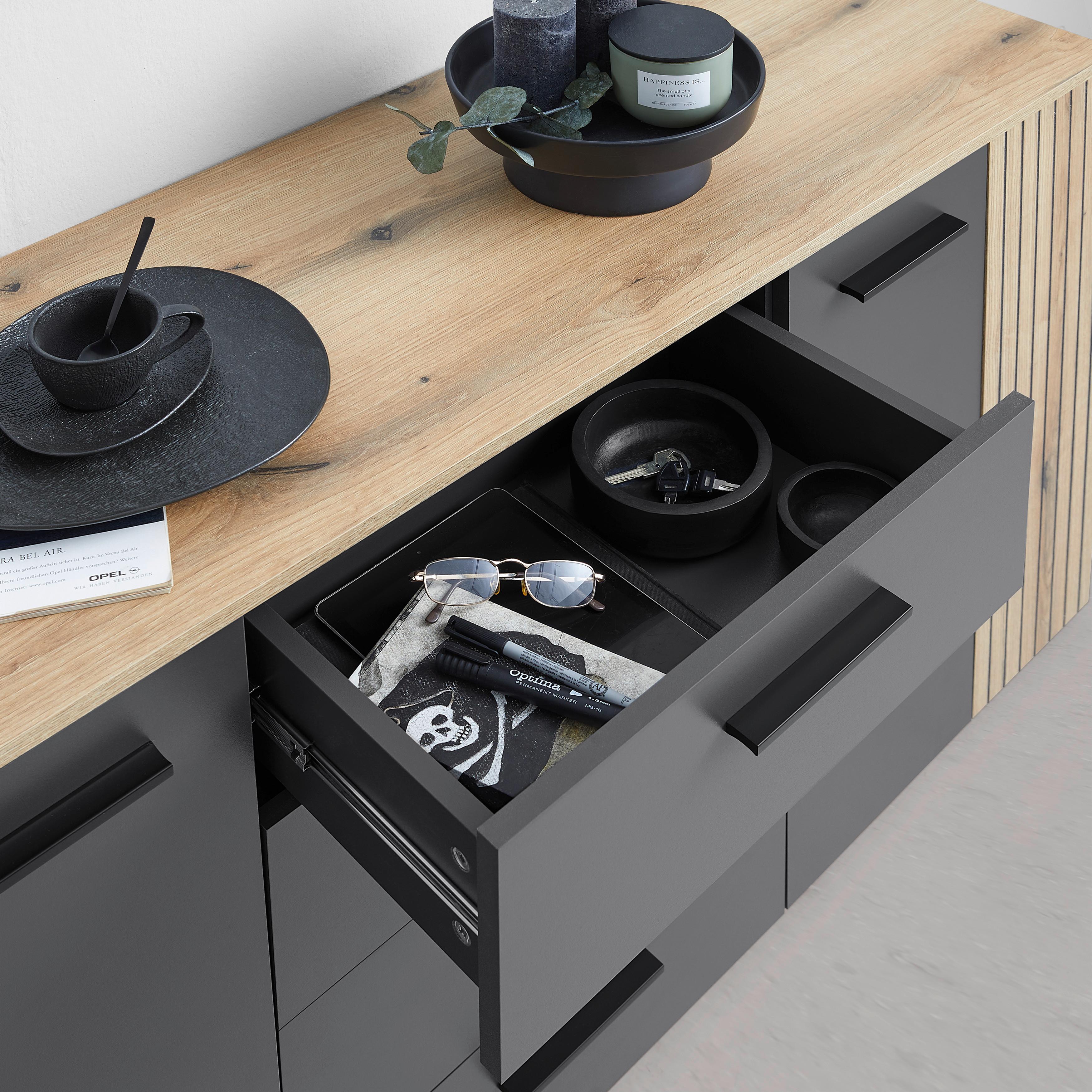 BYRÅ CADIX -EXKLUSIV- - svart/antracit, Klassisk, trämaterial/plast (150/83/42cm) - Mömax