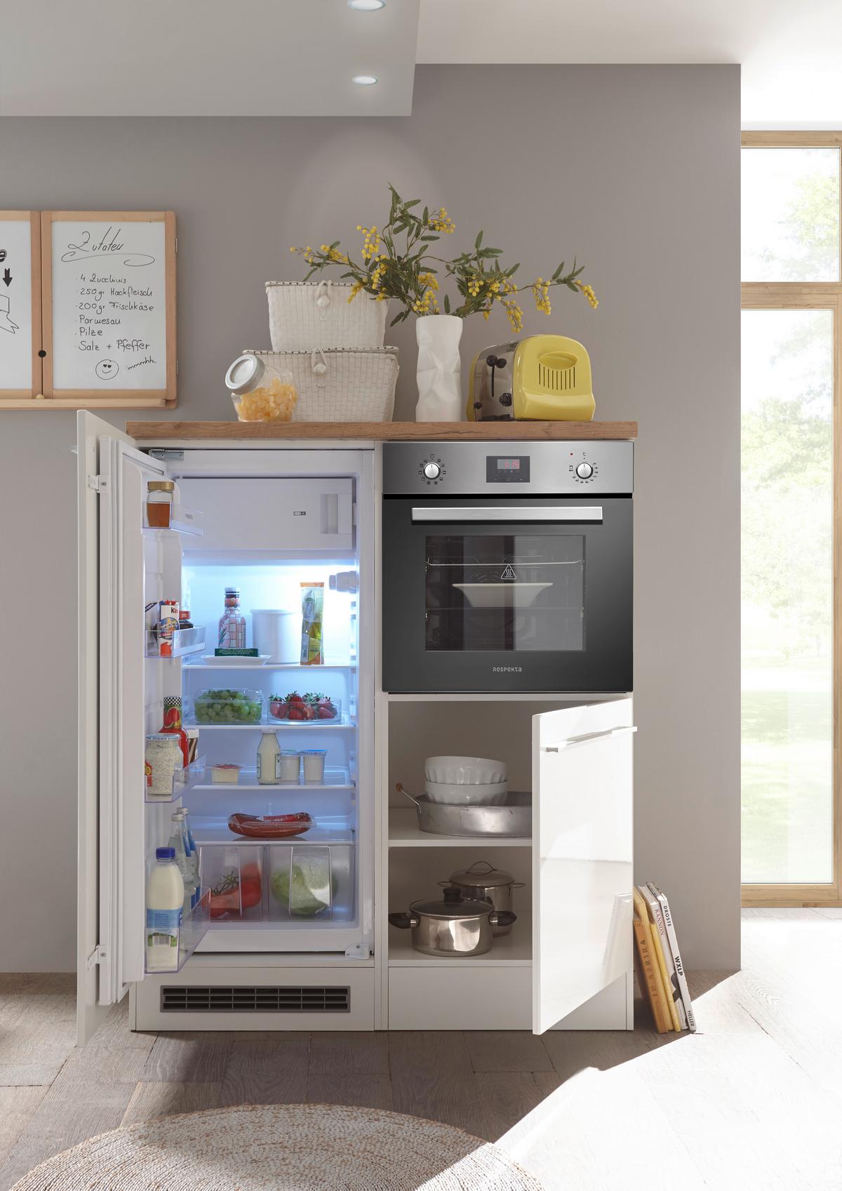 Küchenblock Premium m. Geräten Weiß/Eiche B: ca. 320cm - Eichefarben/Weiß, Basics, Holzwerkstoff (320cm) - Respekta