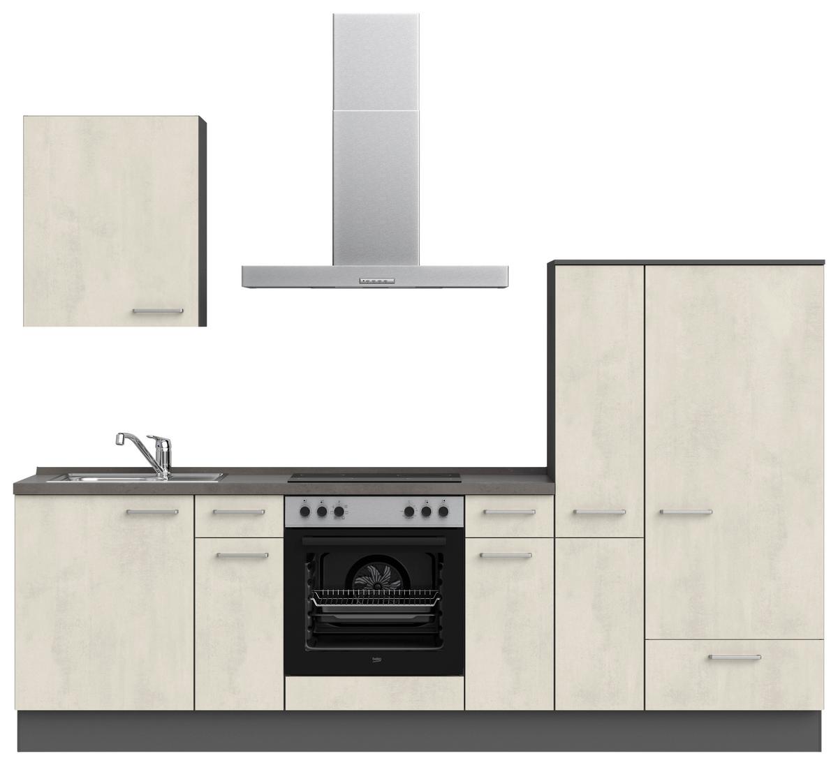 Küchenblock Riva Low m. Geräten Weiß - Schieferfarben/Edelstahlfarben, MODERN, Holzwerkstoff/Metall (270cm) - Nobilia