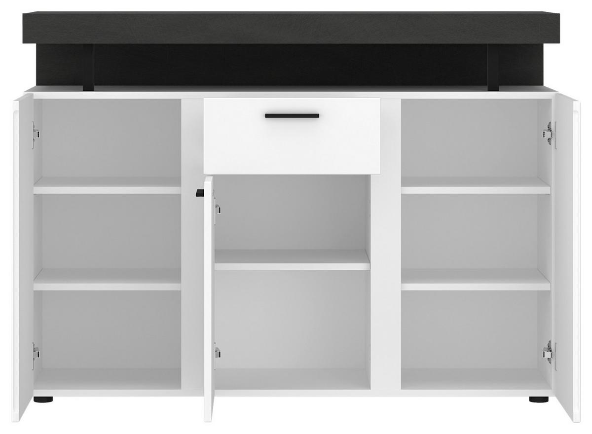 Komoda Fly, Bela, Temno Siva - temno siva/črna, Trend, umetna masa/leseni material (124/90/39,6cm)